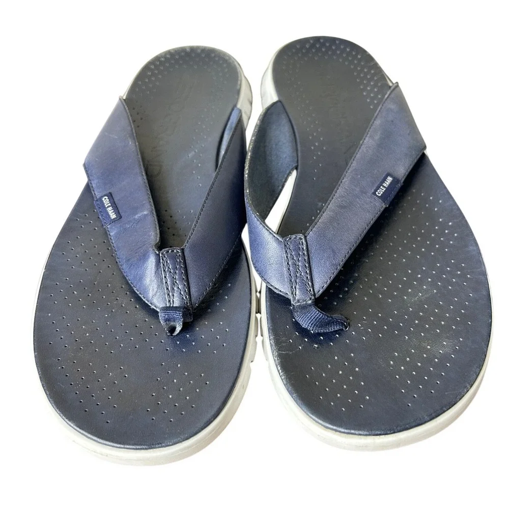Cole Haan Sandals Sz 10 Zerogrand Mens Navy Blue Leather Thong Flip‎ Flops